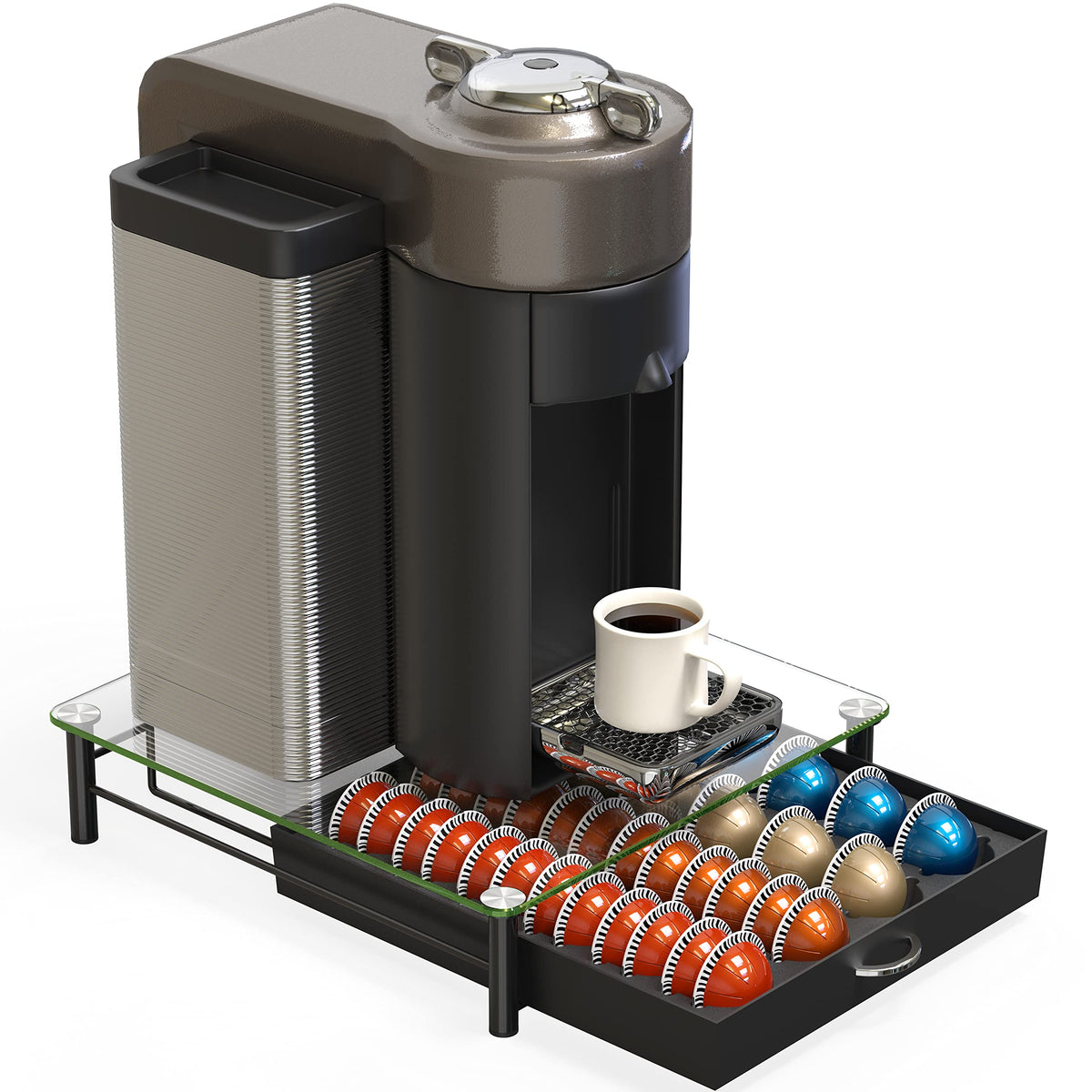 Space-saving Deco Brothers drawer fits under most single-serve machines to save space.