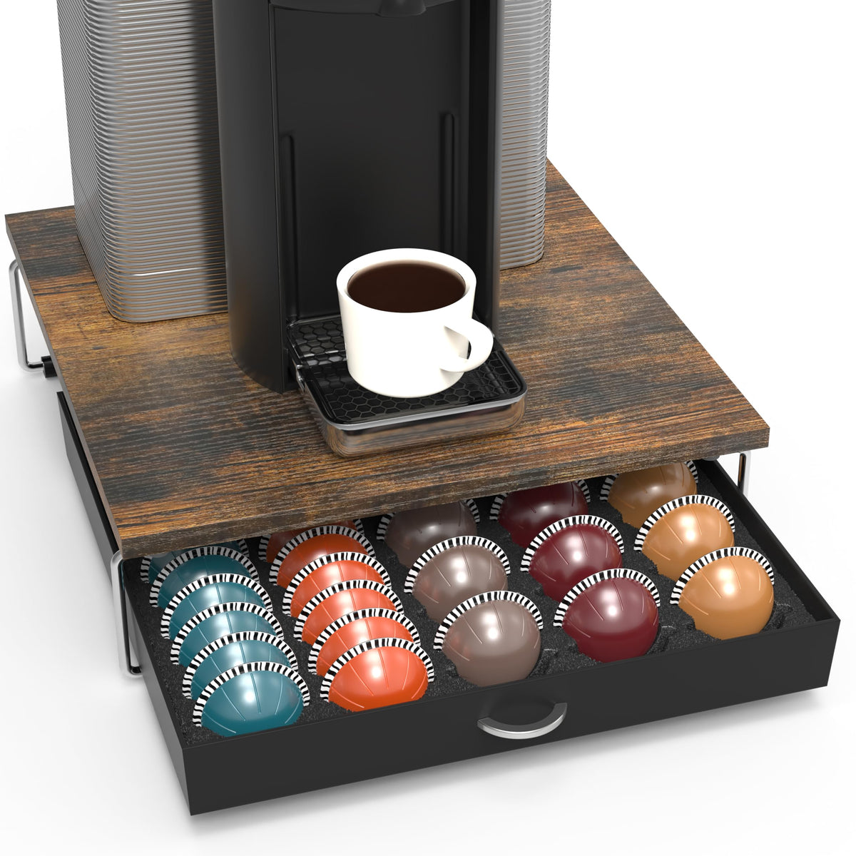 DecoBrothers Supreme Vertuoline Drawer front view for easy pod access.