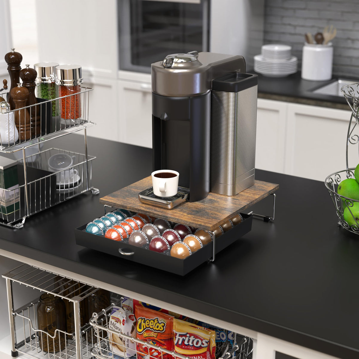 DecoBrothers Supreme Vertuoline Drawer with sliding mechanism enables quick pod selection.