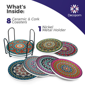 Decopom ceramic coaster absorbs spills quickly to prevent water rings.