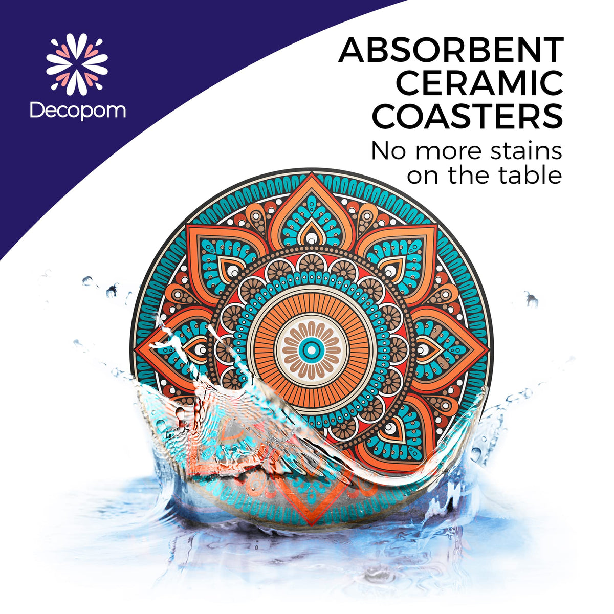 Decopom coaster works with coffee, wine, and beer.