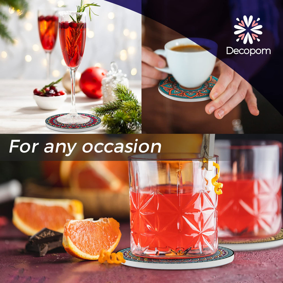 Decopom coaster doubles as a small pot trivet for warm dishes.