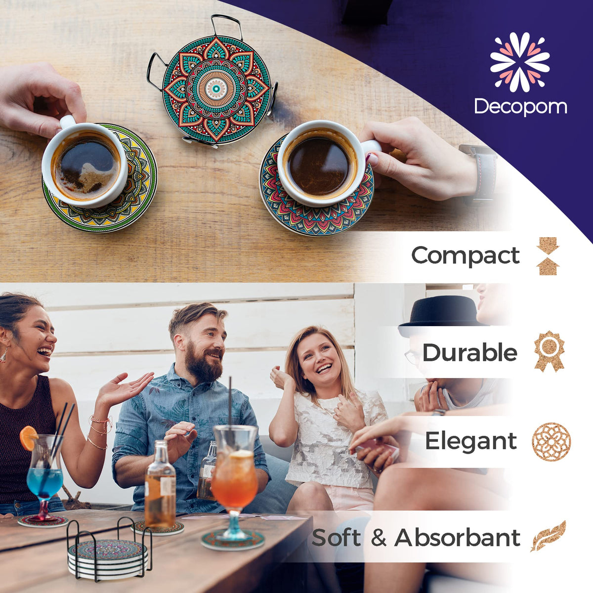 Decopom colorful mandala design adds artistic boho flair.
