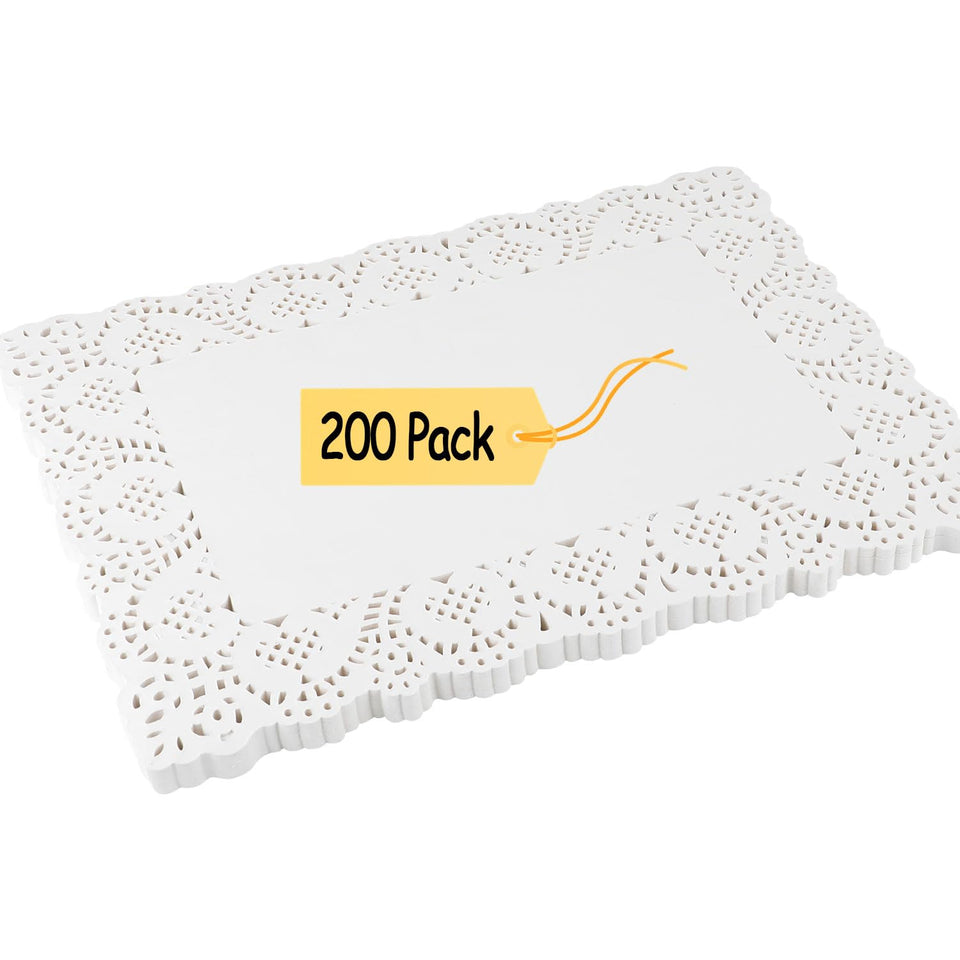 DECORA lace rectangle doilies on cake plate for elegant presentation and protection