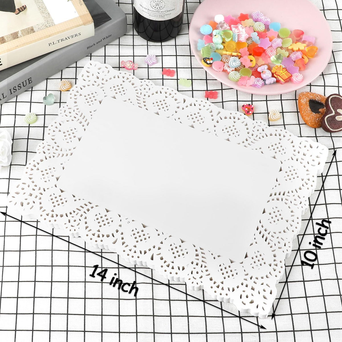 DECORA lace rectangle doilies on dessert tray enhance display and absorb oils