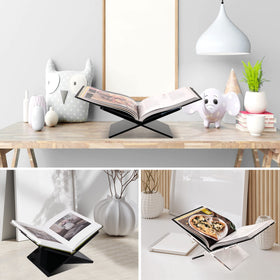 DECORANY acrylic book holder clear finish complements any table or shelf.