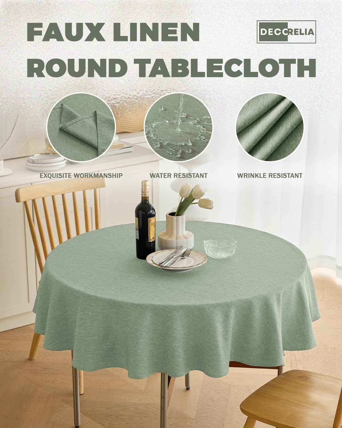 Decorelia anti-scratch round tablecloth protecting surfaces during gatherings