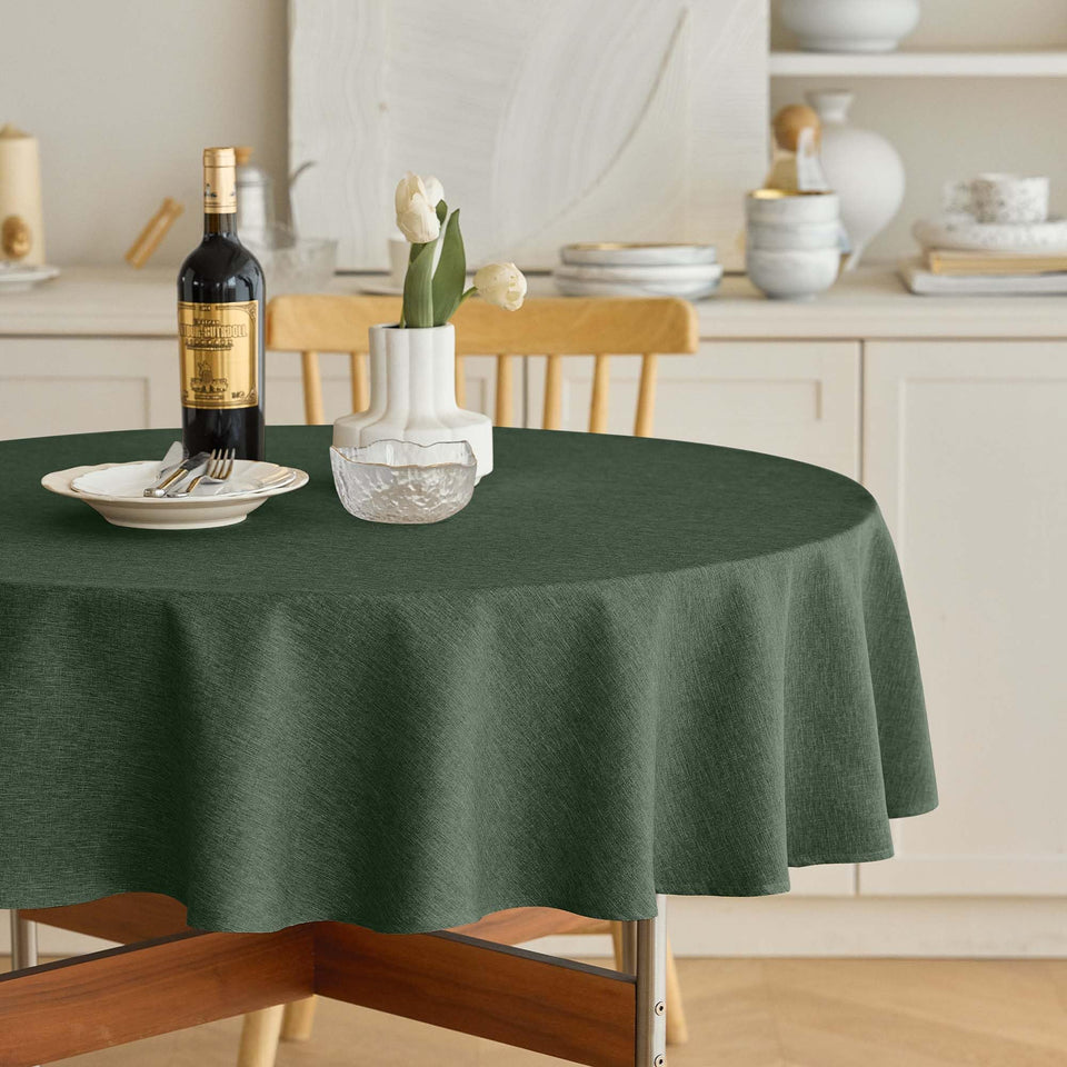 Decorelia Christmas round tablecloth 60-inch dark green protecting dining surfaces