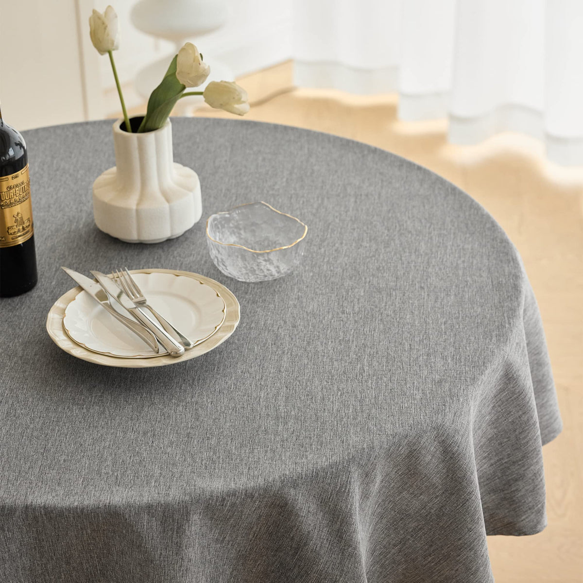 Decorelia faux linen texture adds elegant touch to indoor and outdoor dining