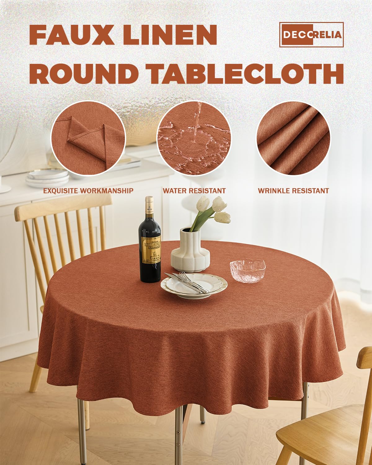 Decorelia linen-style fabric tablecloth with a clean, classic look