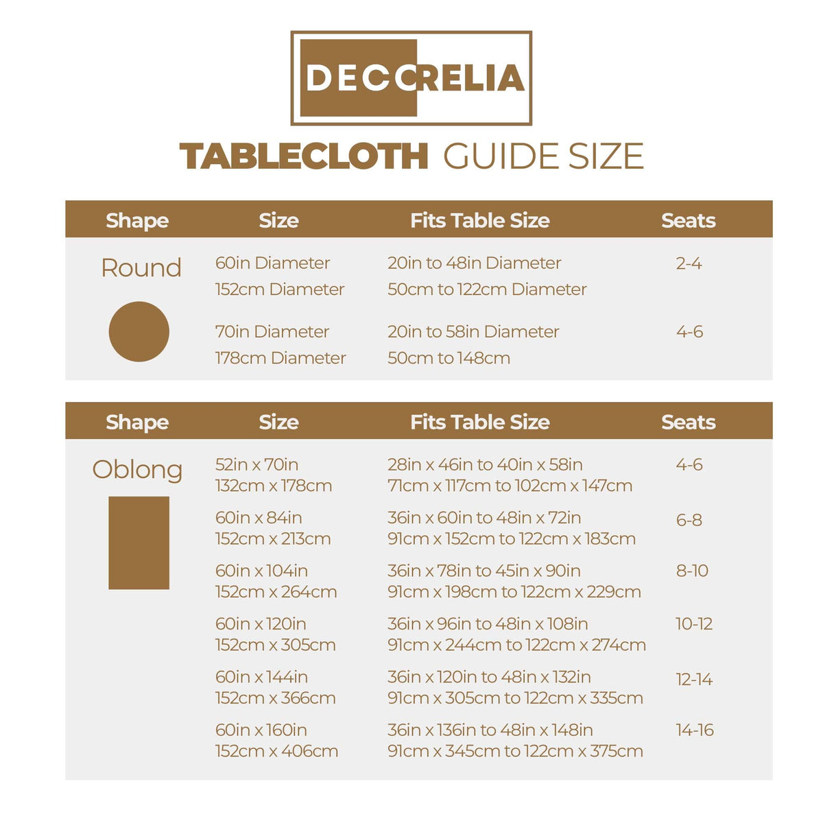 Decorelia round tablecloth fits 2-4 seat setups for versatile use.