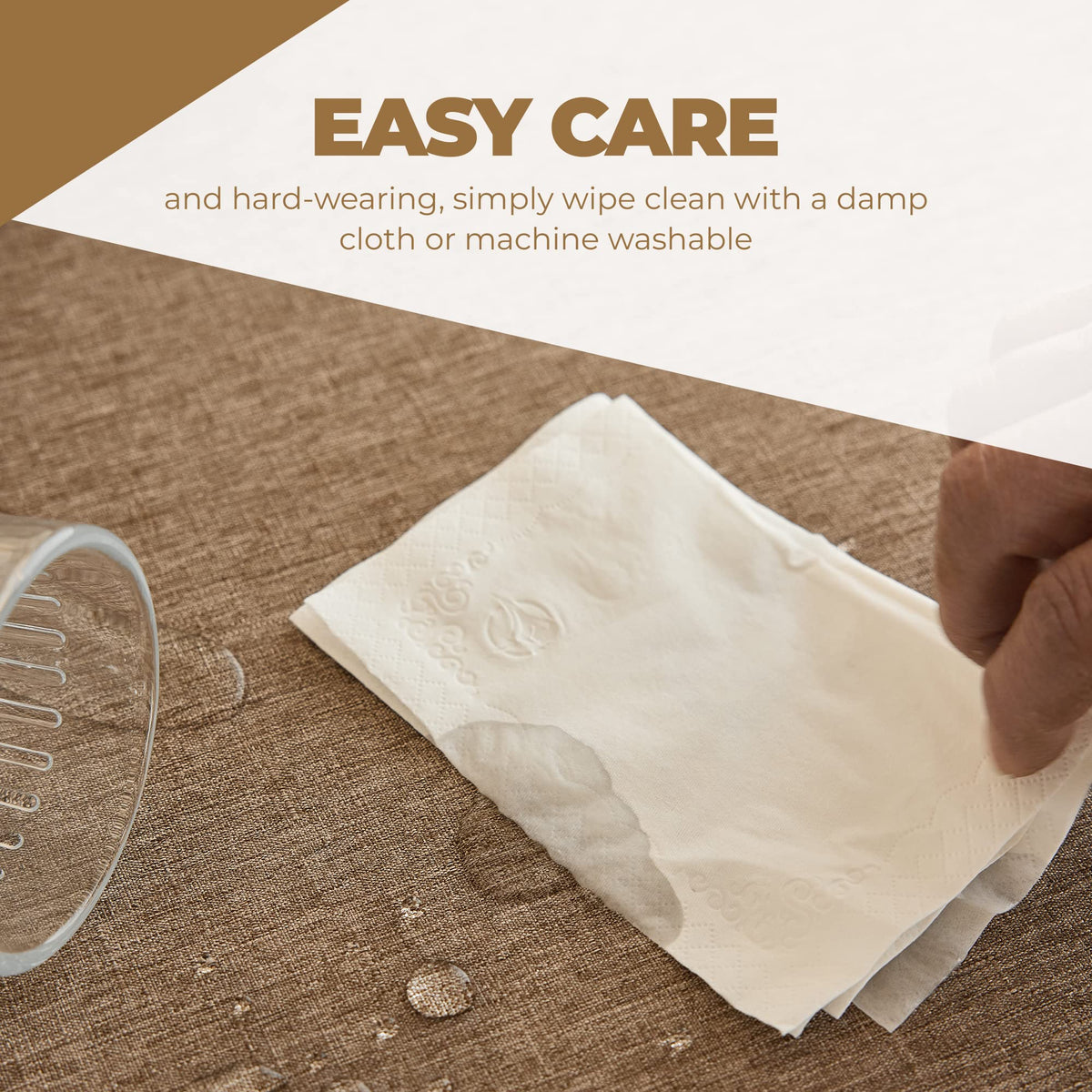 Decorelia spill-proof round tablecloth keeps two-to-four seat tables clean during meals.