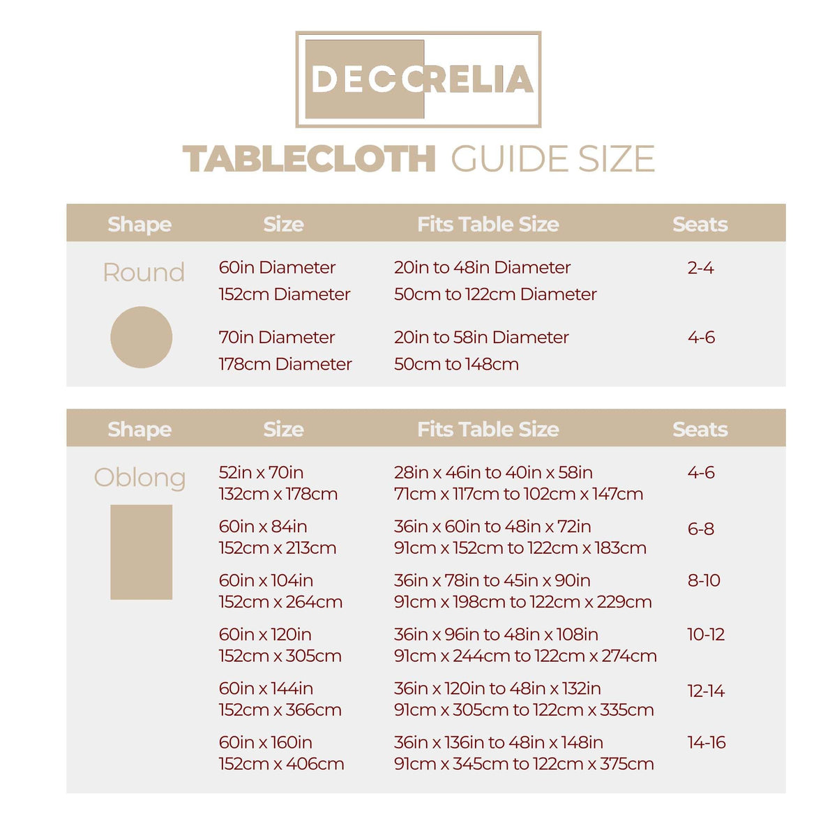 Decorelia beige tablecloth suitable for weddings and special occasions.