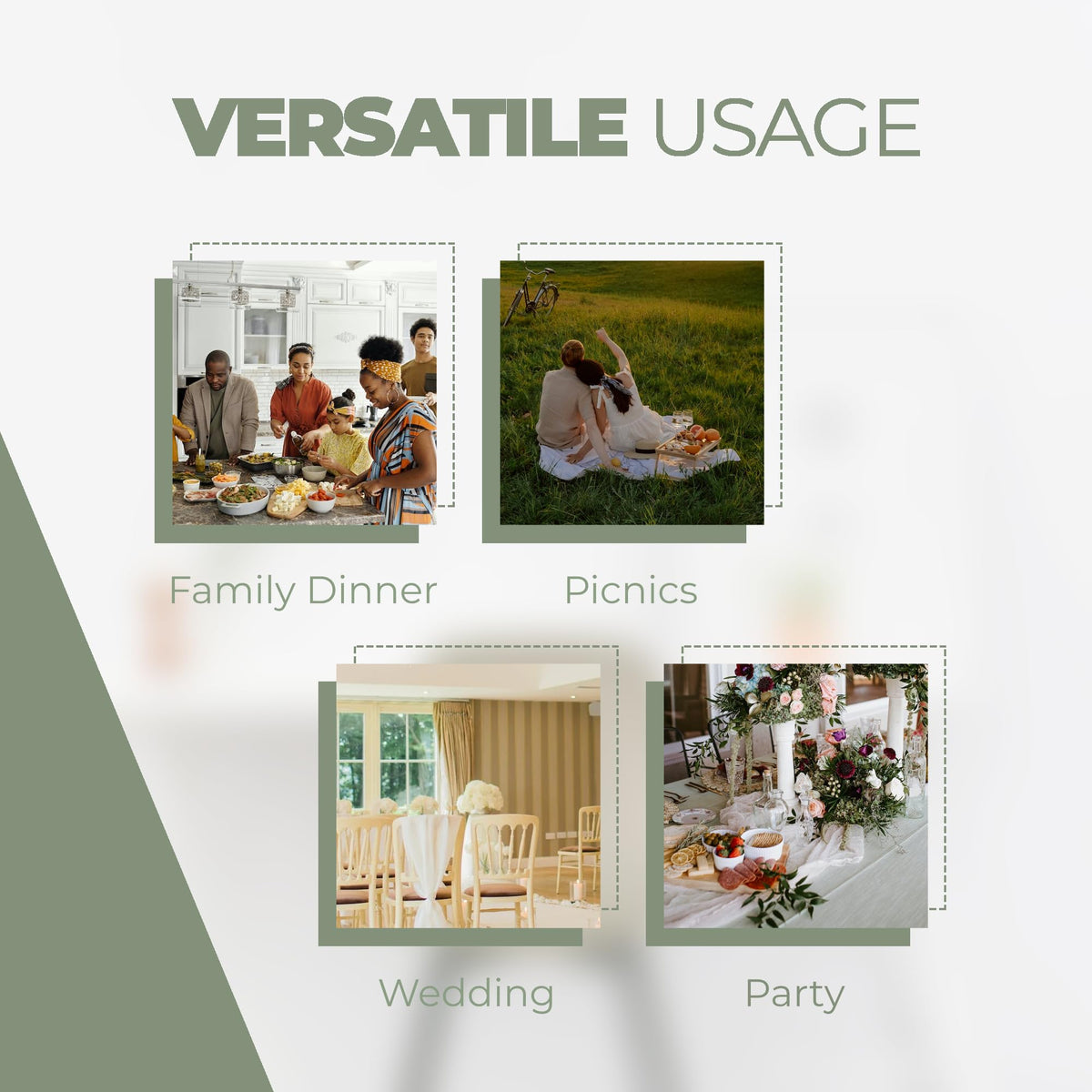 Decorelia wedding round tablecloth in sage green enhances decor