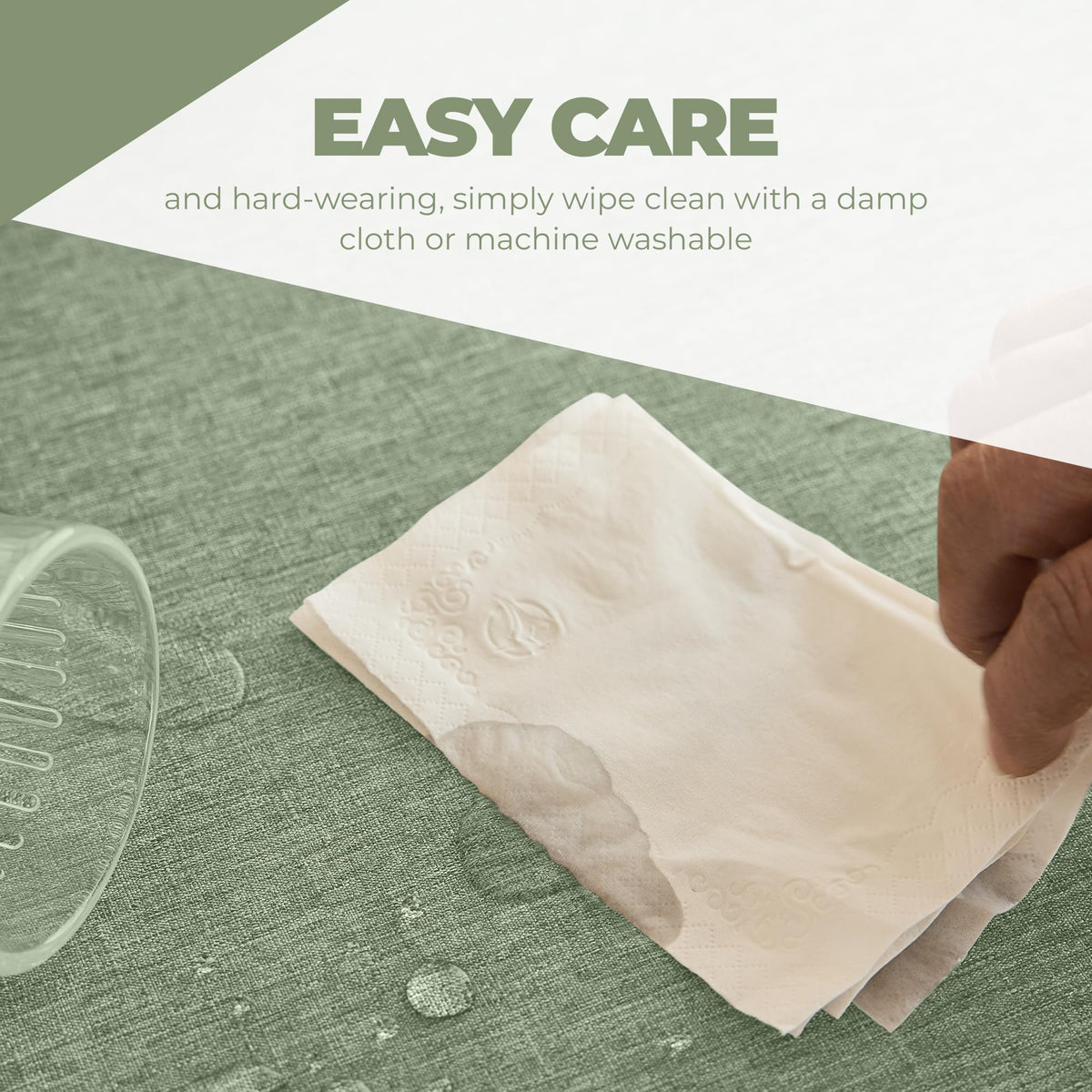 Decorelia wrinkle-free linen-style tablecloth maintaining neat appearance