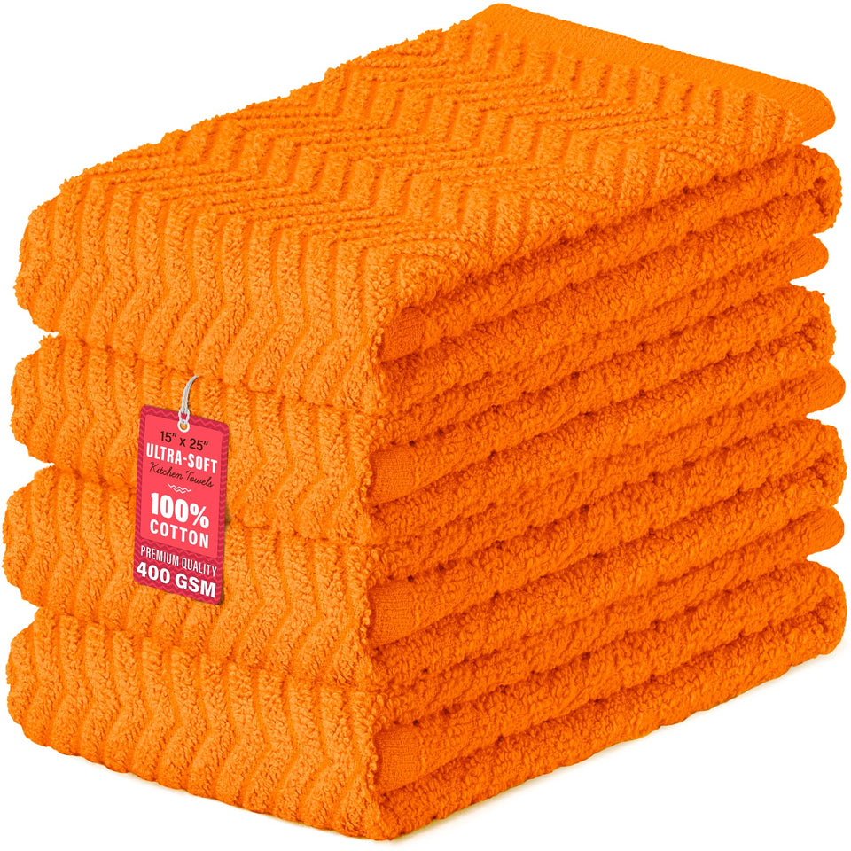 DecorRack 100% cotton kitchen towel in orange, highly absorbent for quick dish drying