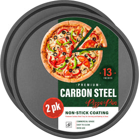 DecorRack 13in pizza pan top view highlighting even heat distribution for baking
