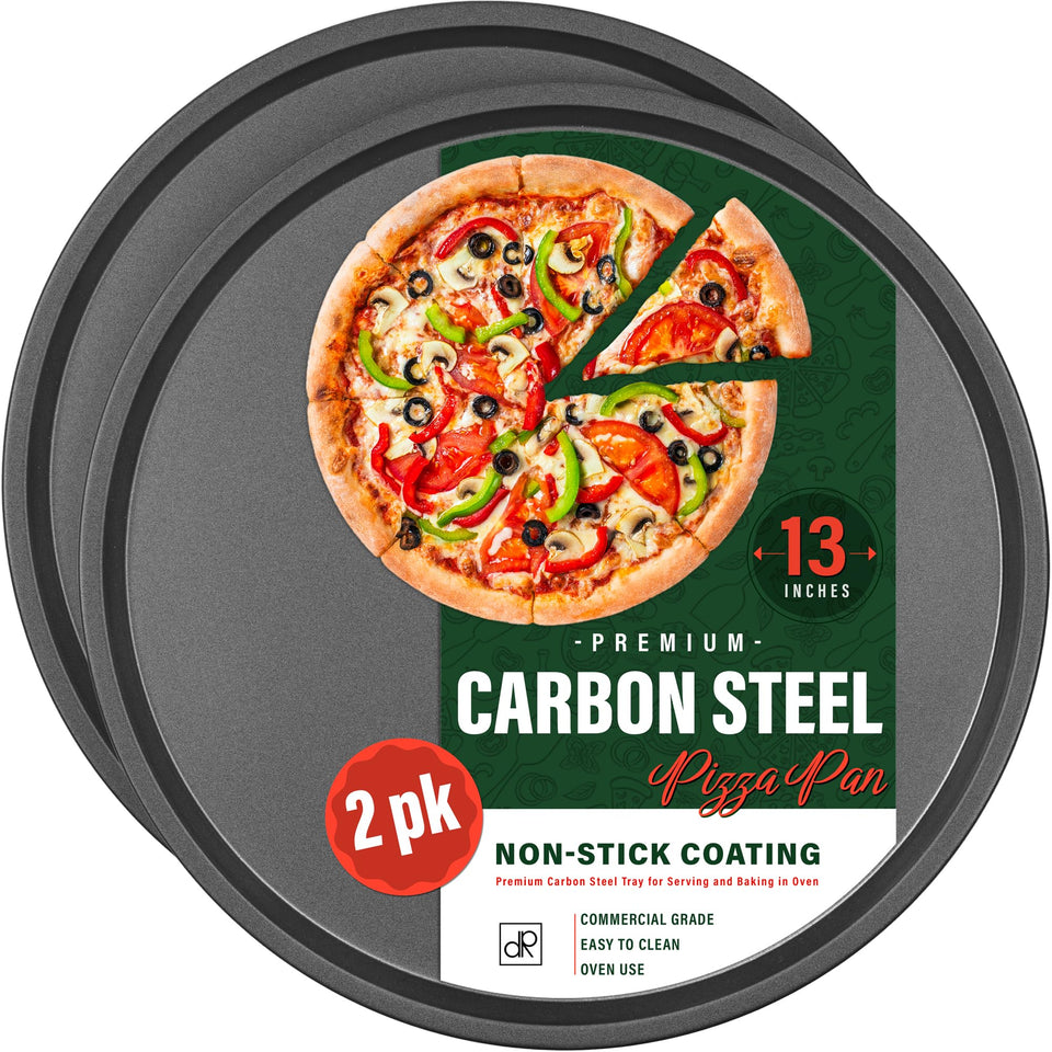 DecorRack 13in pizza pan top view highlighting even heat distribution for baking