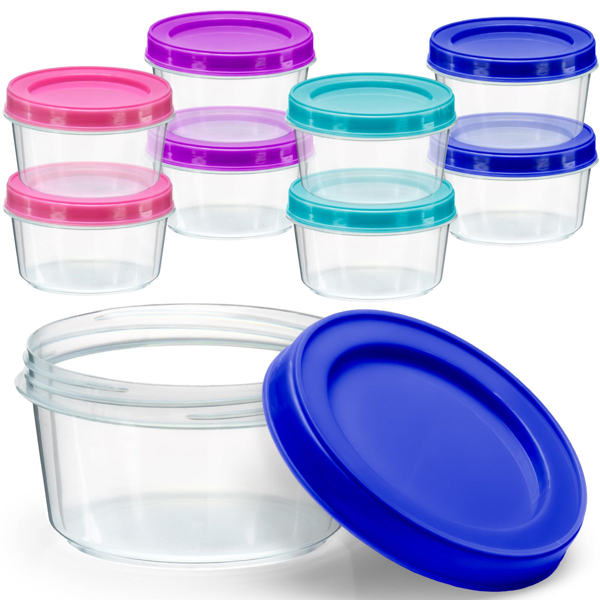 DecorRack 8-pack 7oz jar with clear body and color lids for easy portioning