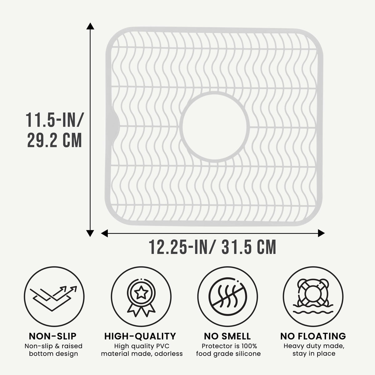 DecorRack center drain hole promotes quick water flow toward the sink.