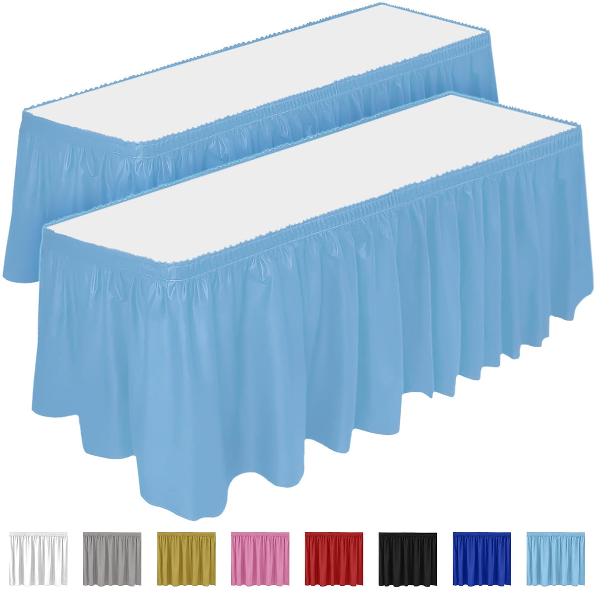 DecorRack close-up of adhesive strip backing on a table skirt for fast setup