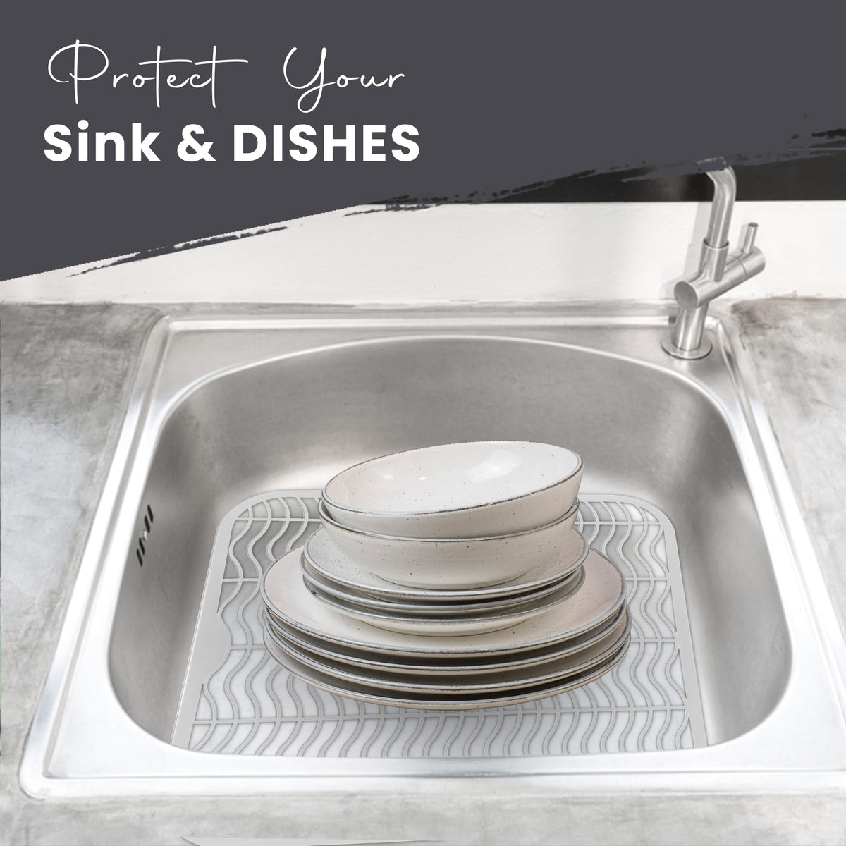 DecorRack cushioned surface protects dishes from chips and scratches.