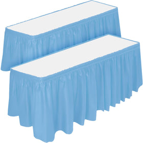 DecorRack light blue table skirt draped on a table for a polished event setup