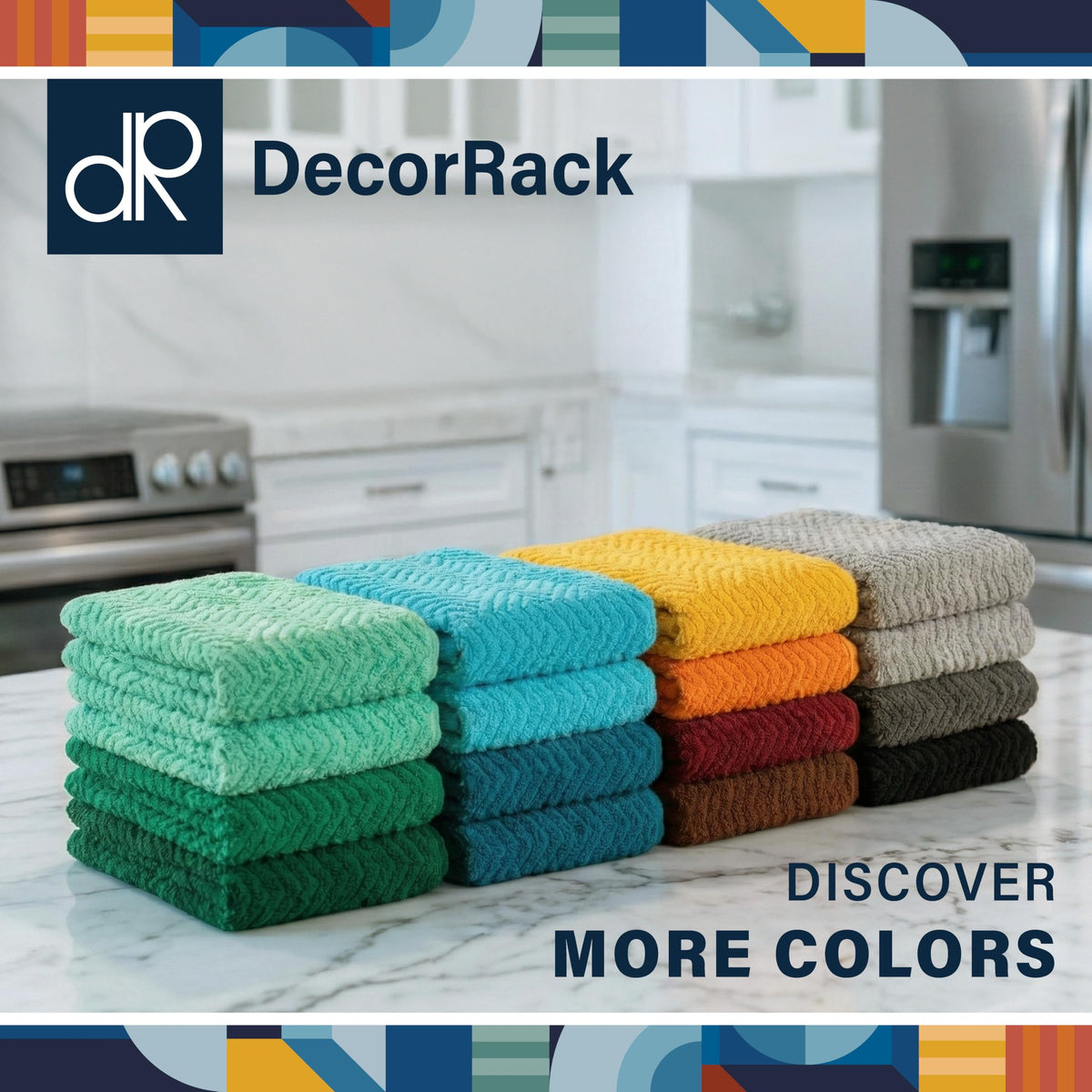 DecorRack kitchen towels are machine washable for easy upkeep.