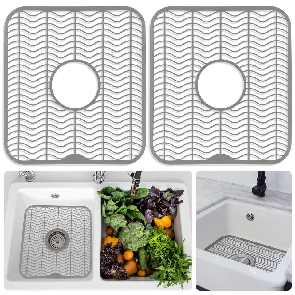 DecorRack gray sink protector 12x11 inches, 2-pack, protects sink and doubles as drying space.