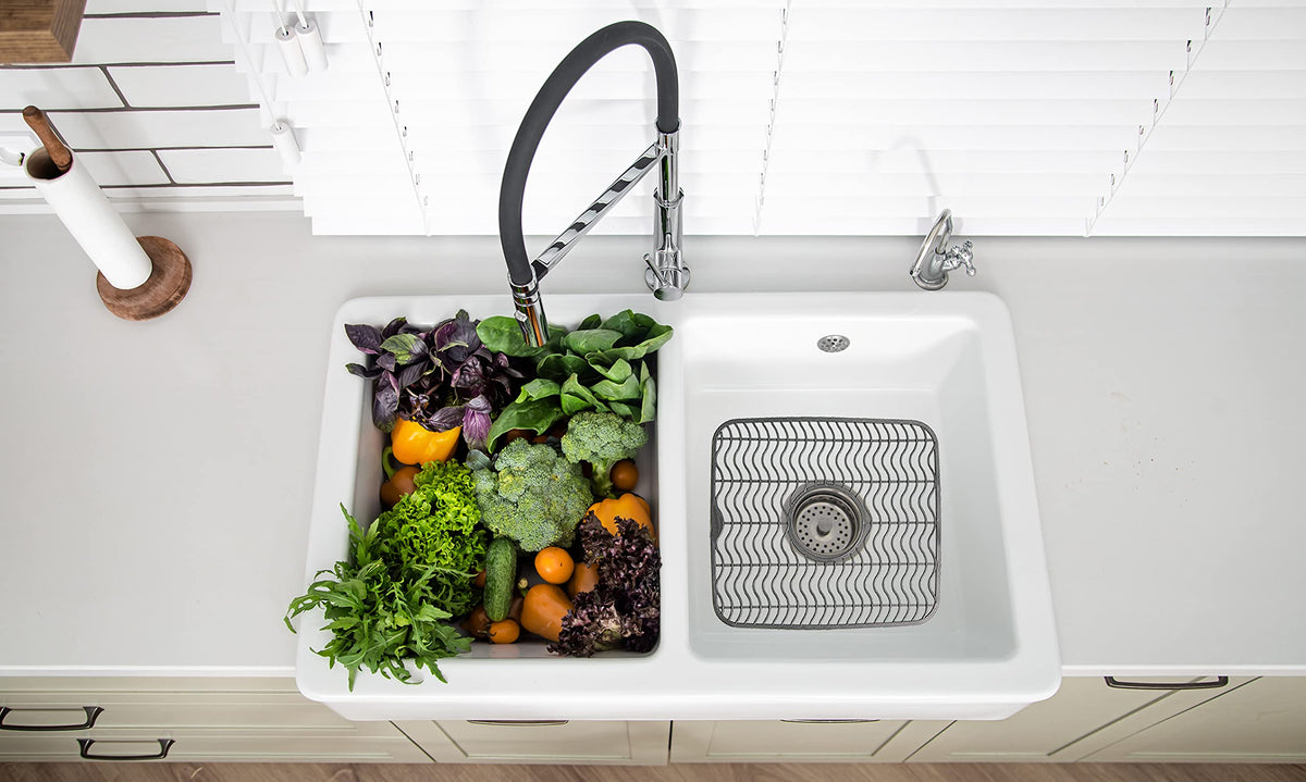 DecorRack in-sink drying setup saves counter space while dishes air dry.