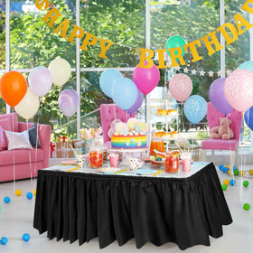 DecorRack black table skirt offers easy cleanup and surface protection