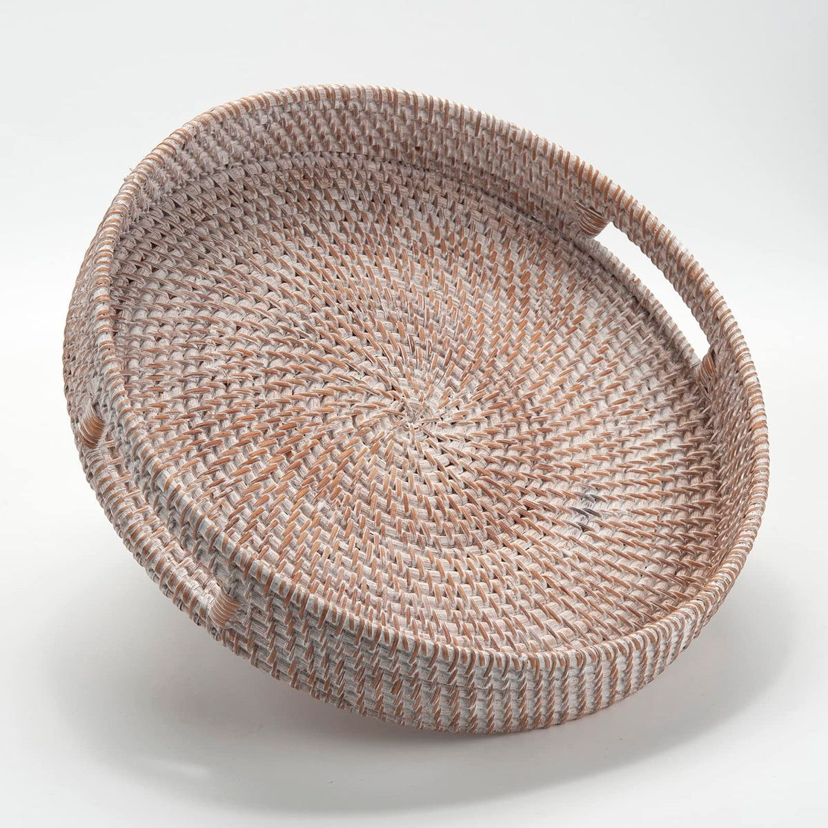 DECRAFTS round rattan coffee table tray with handles for easy serving