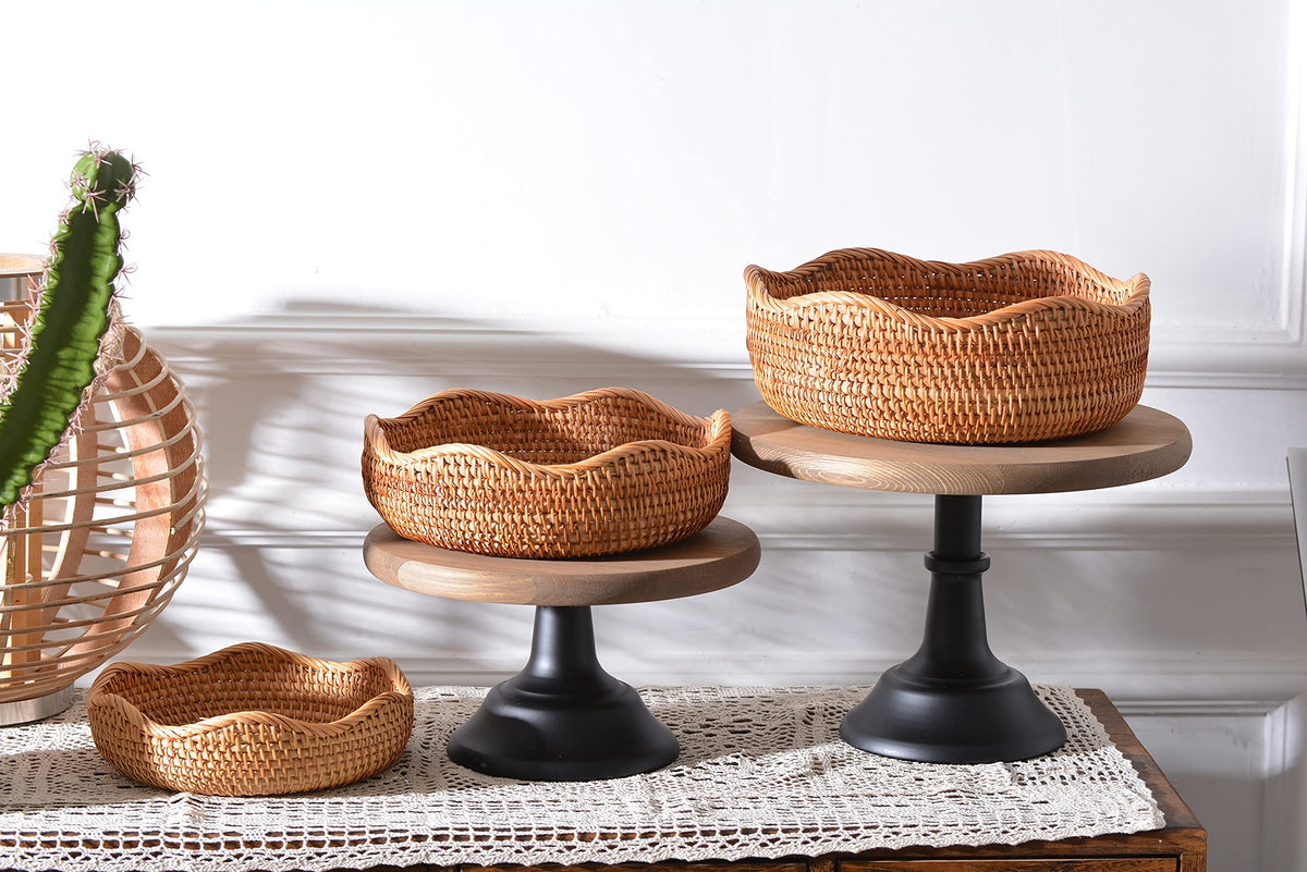 DECRAFTS rattan fruit display basket filled with fresh produce