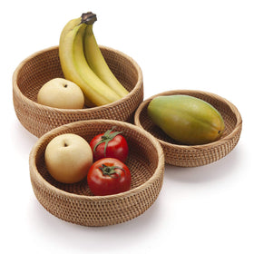 DECRAFTS rustic rattan baskets on shelf as farmhouse storage solution