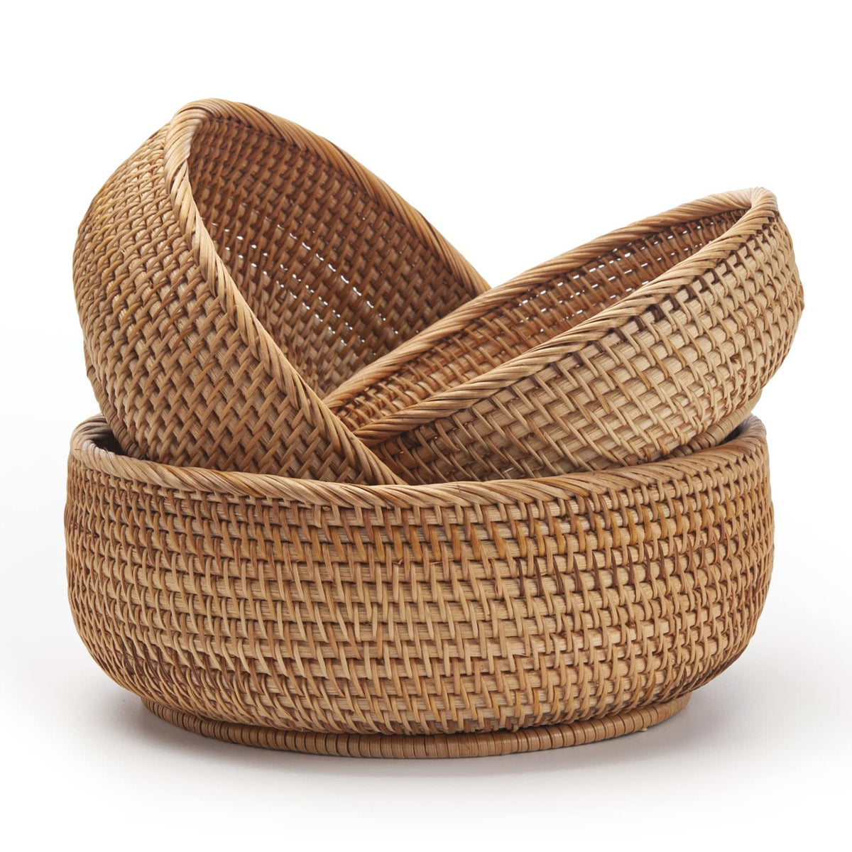DECRAFTS round rattan fruit baskets large size on kitchen counter with fresh fruit
