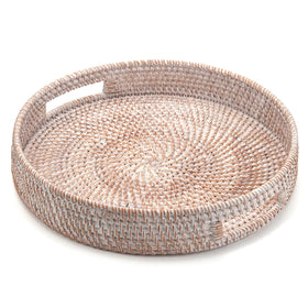 DECRAFTS round rattan tray with built-in handles, ideal for quick serving and moving