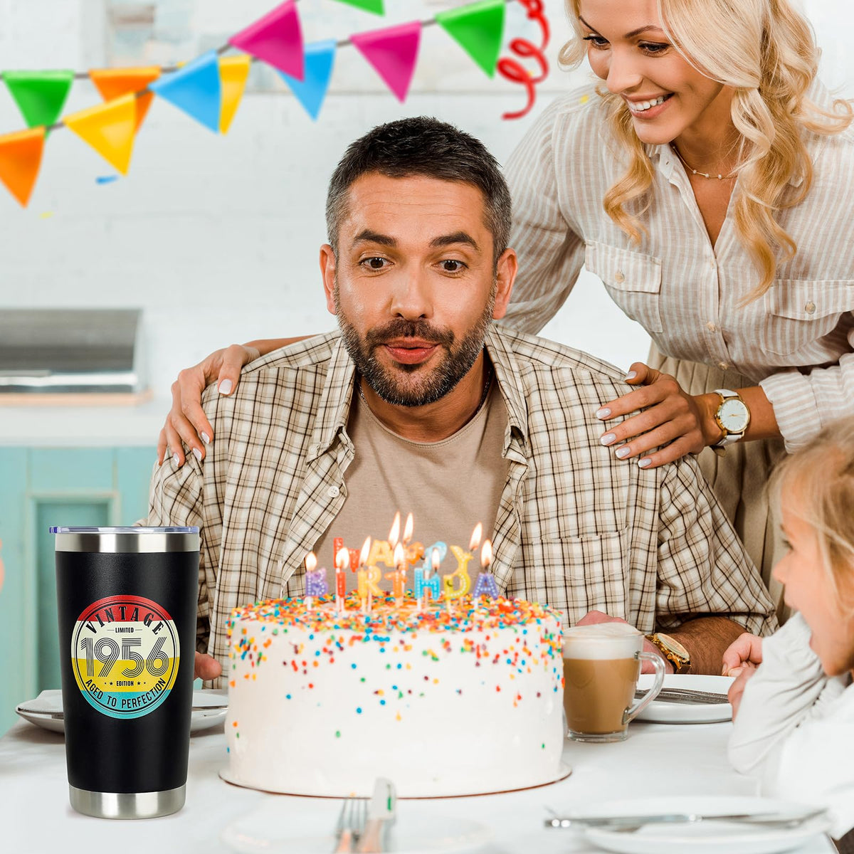 DECZHIYU 70th birthday tumbler featuring 1956 theme for nostalgic gift.