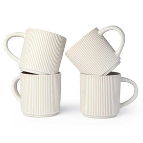 DeeCoo matte white 4-pack mug set in a clean kitchen for daily coffee use