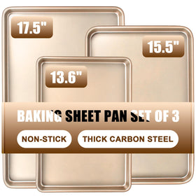 Deedro baking sheets set of three with a 9x13 inch sheet ideal for cookies and pastries.