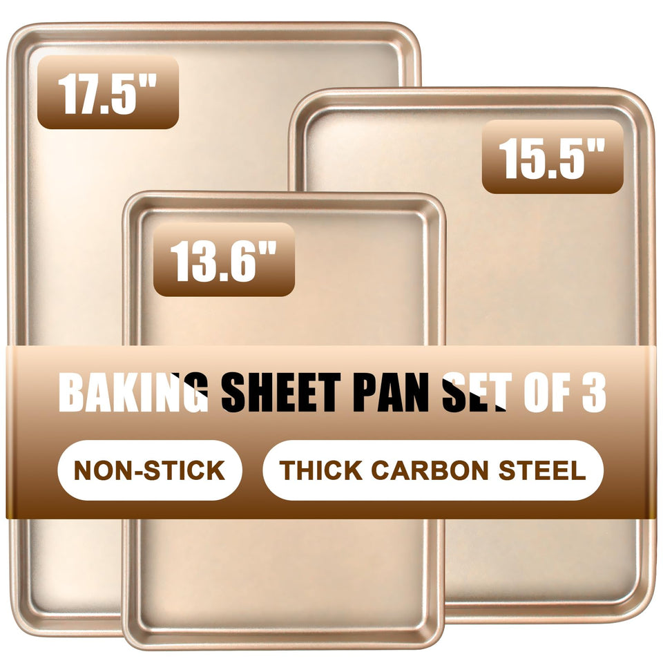 Deedro baking sheets set of three with a 9x13 inch sheet ideal for cookies and pastries.