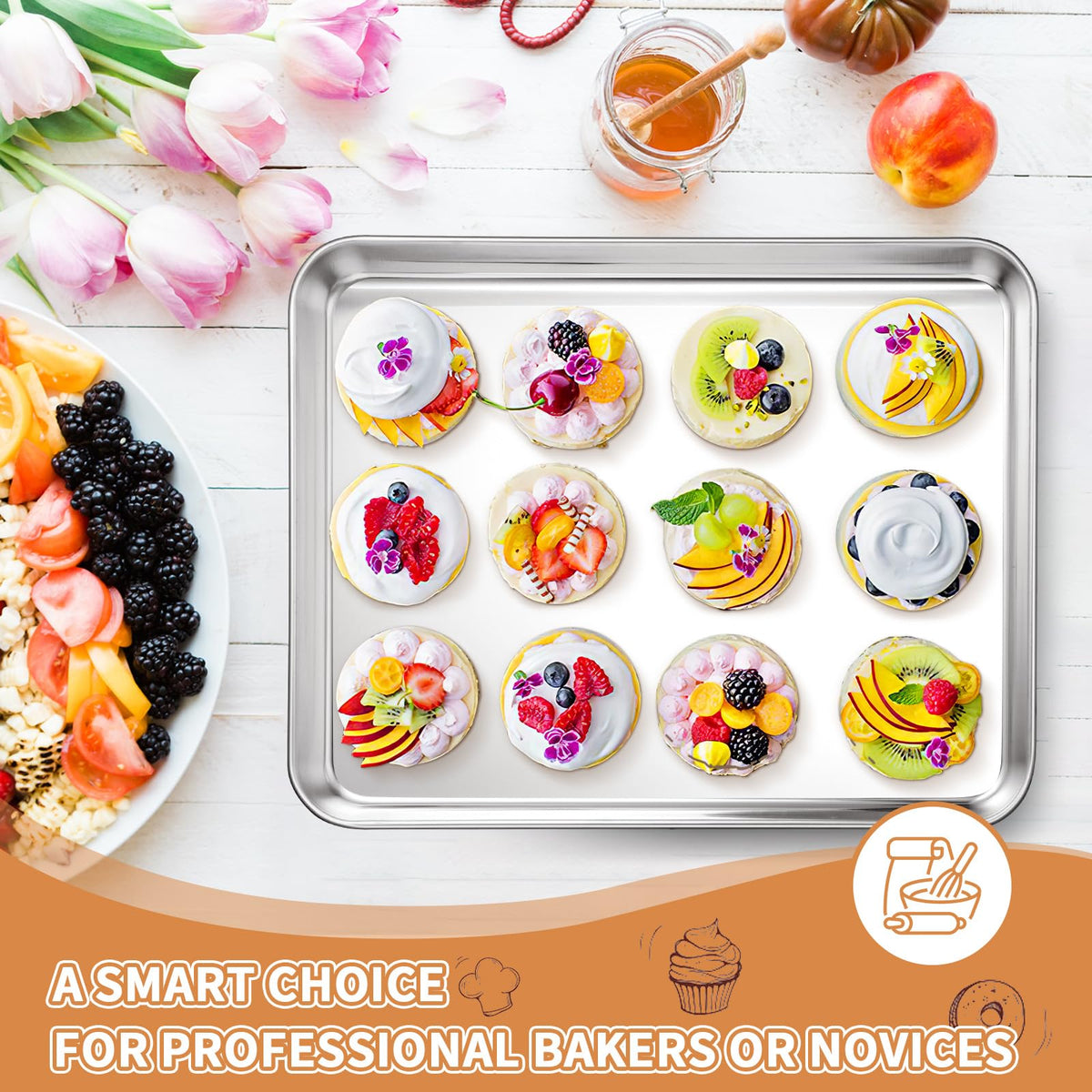 Deedro easy-clean, dishwasher-safe baking sheets save time after cooking.