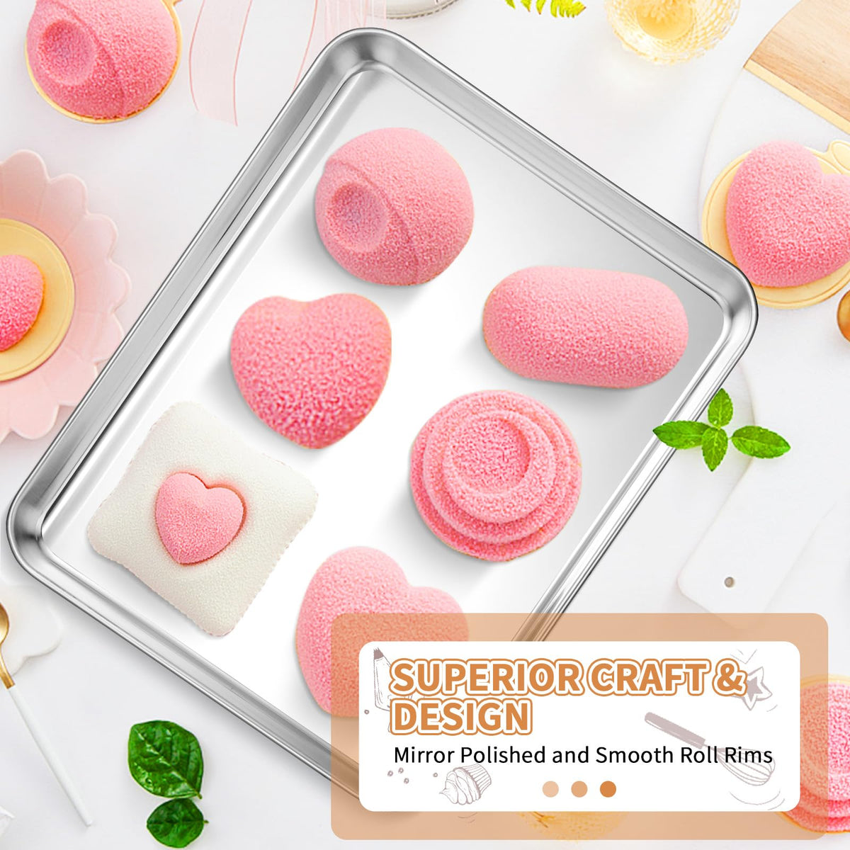 Deedro mirror-finish baking pan cleans easily and releases baked goods.