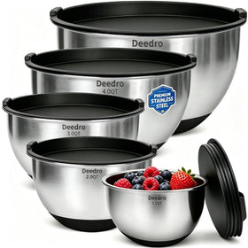 Deedro premium mixing bowls with airtight lids for secure storage and freshness.