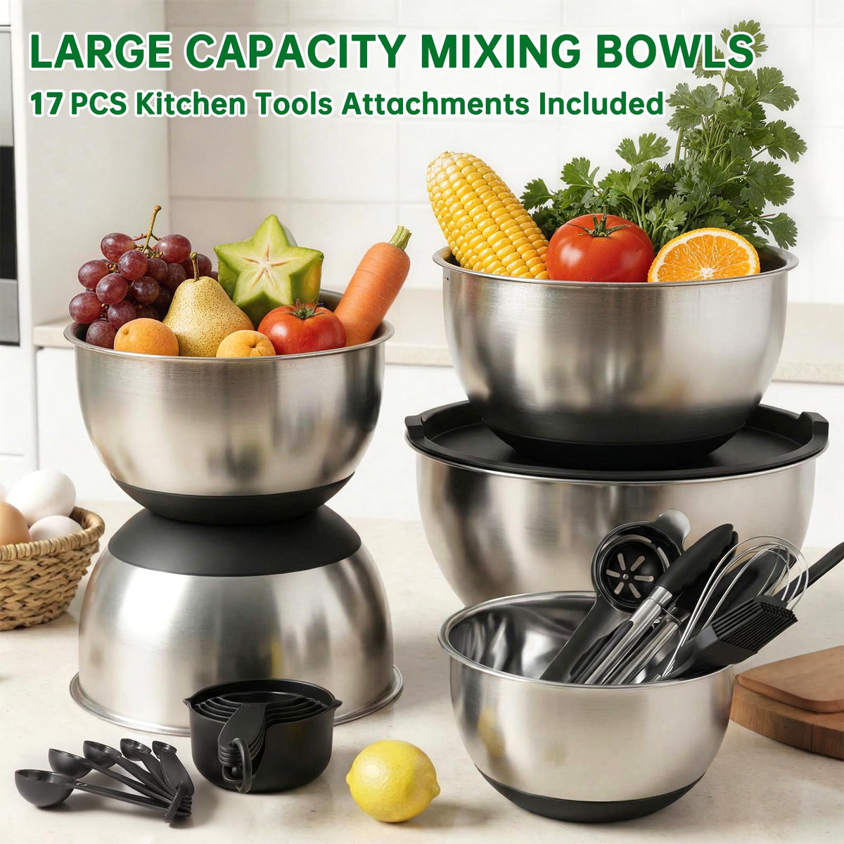 Deedro 3qt bowl with lid features for precise prep and storage efficiency.