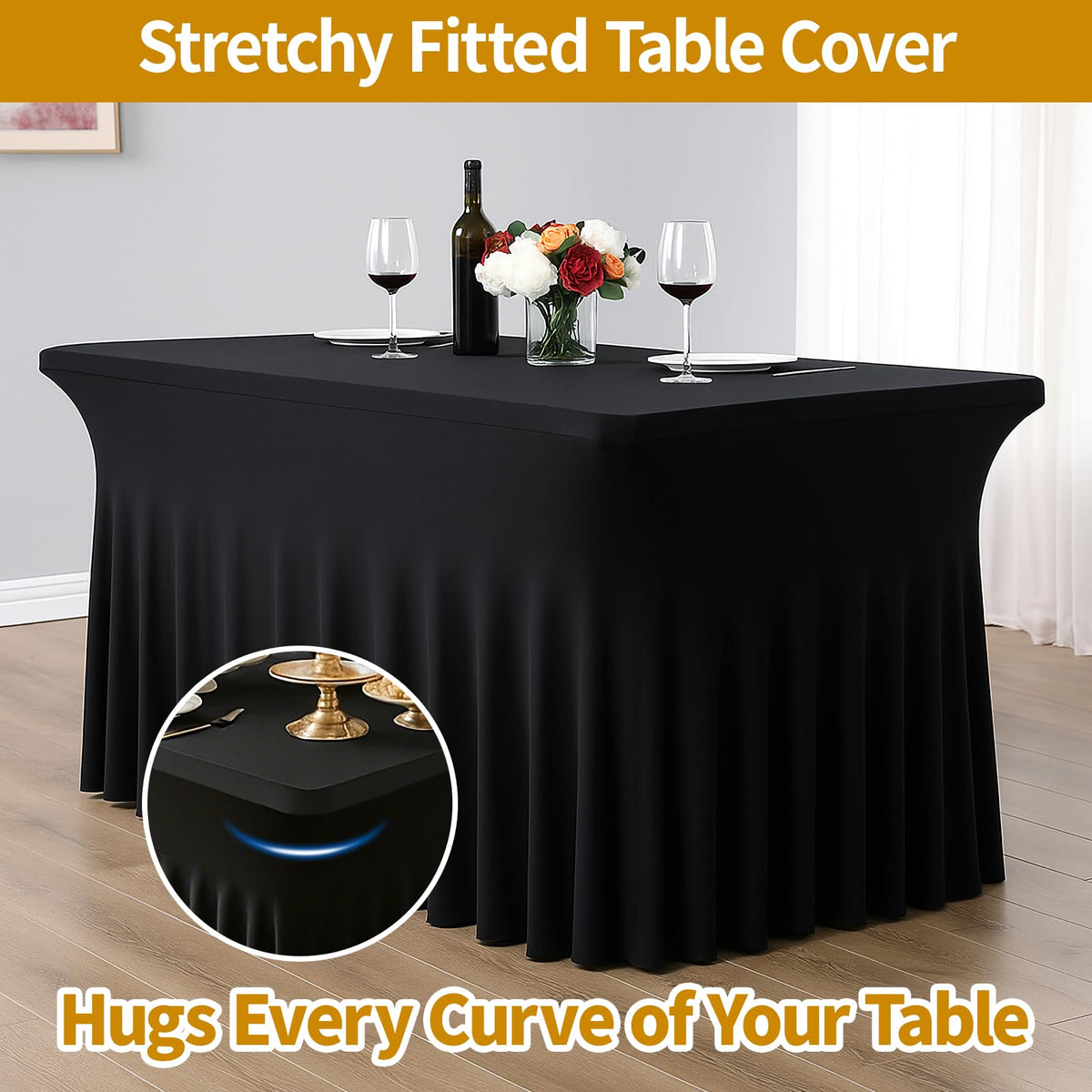 Deep Dream fitted tablecloth with skirt offers quick, polished event-ready presentation.
