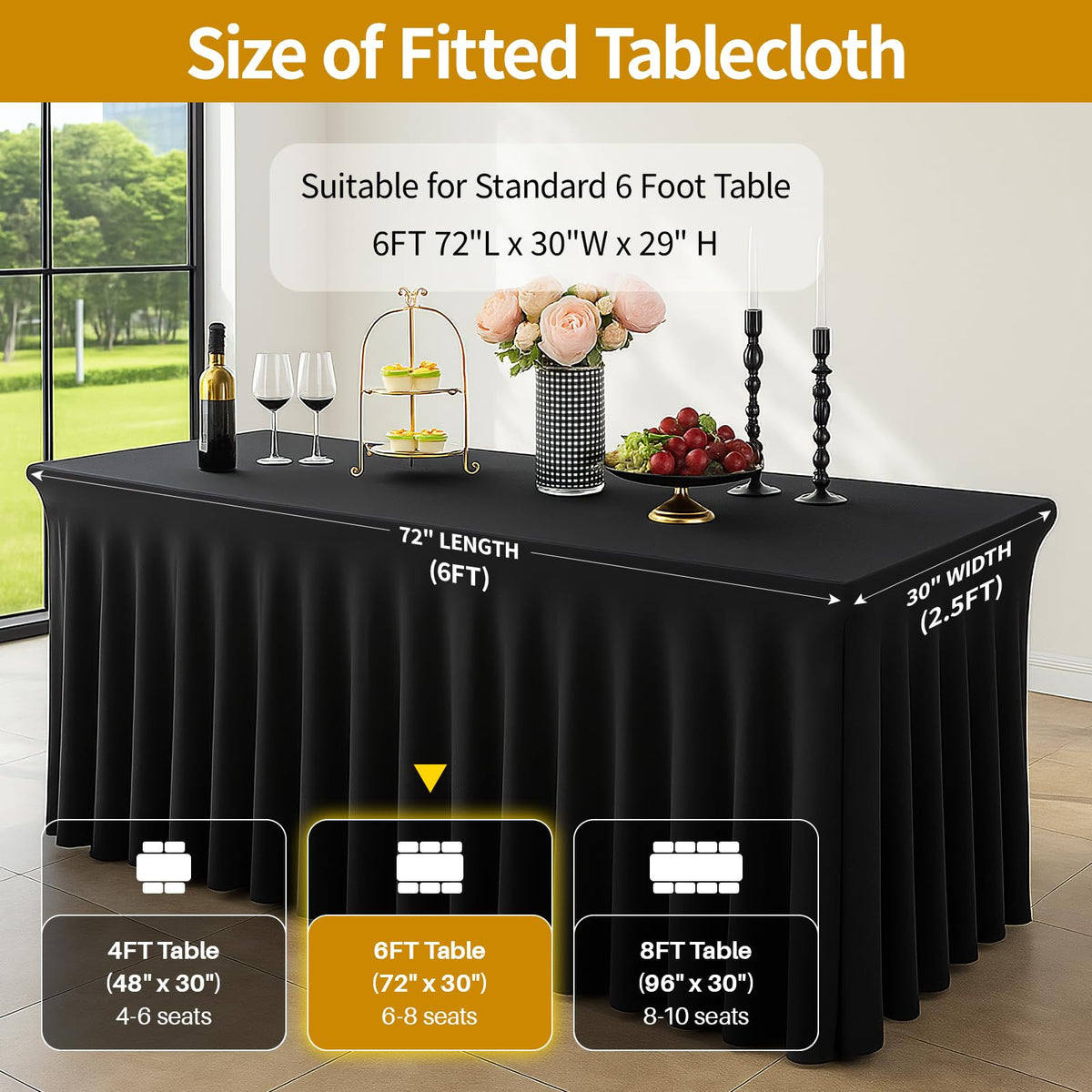 Deep Dream stretch tablecloth 72x30x29 fits 6ft tables neatly.
