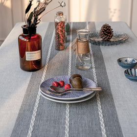 Deep Dream tablecloth tassels edge adds elegant detail to table settings.