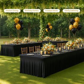 Deep Dream wrinkle-free stretch table cover with soft-touch fabric for elegant tables.