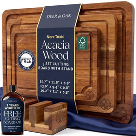 Deer & Oak pre-oiled acacia cutting board set large, ready for heavy meal prep.