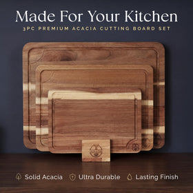 Deer & Oak pre-oiled acacia cutting board set medium for daily chopping.